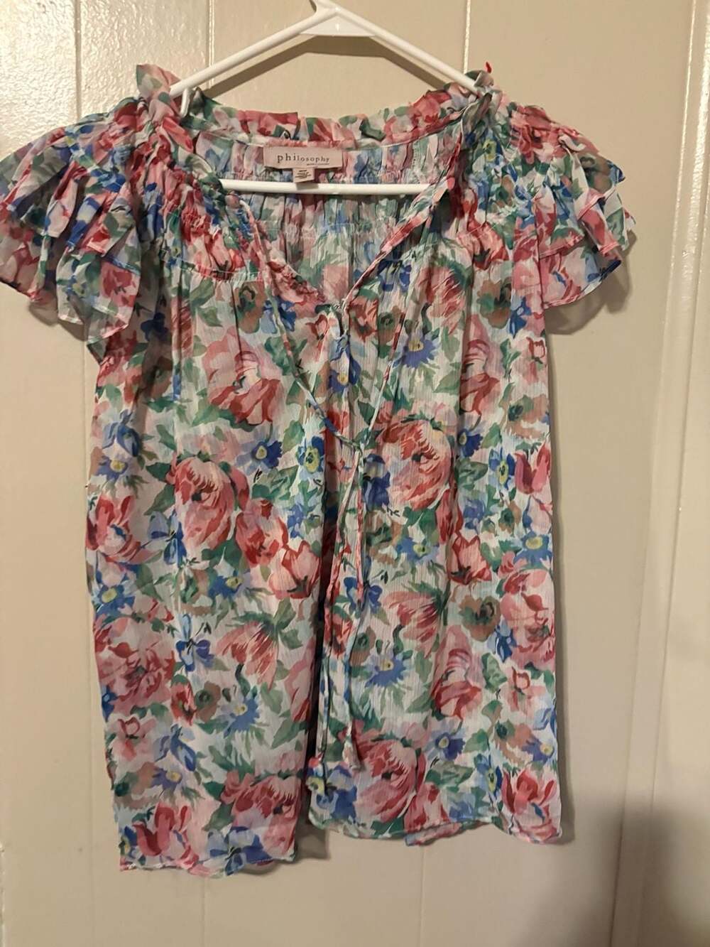 Philosophy Republic Clothing Floral Print Chiffon Ruffle Sleeve Blouse